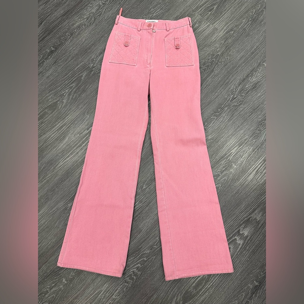 Chanel Pink Flare Jeans with Quilted Front Pockets